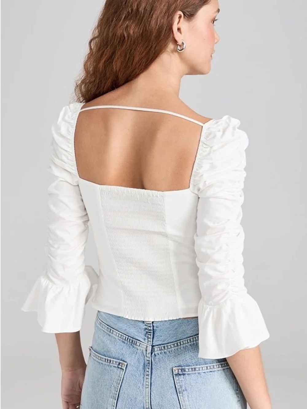 Reformation Kiki Ruched Puff Sleeve Top White Size 0